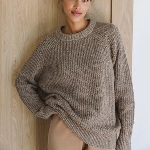 Jenni Kayne Oversized Cashmere Fisherman Sweater Brown Small